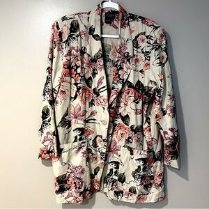 vintage 100% linen neutral floral longline slouchy oversized blazer